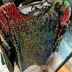 Xsml Urban Outfitters Motel Rocks sequin lng slv stretch dress scoop back.multi